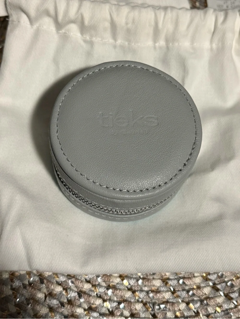Tieks Gray Round Leather Travel Jewelry Case